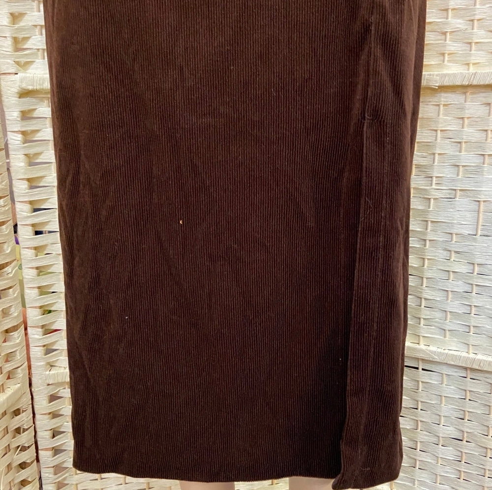 Brown Corduroy Skirt with Slit - Size M
