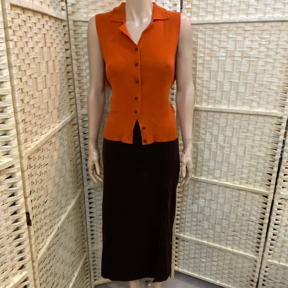 Brown Corduroy Skirt with Slit - Size M