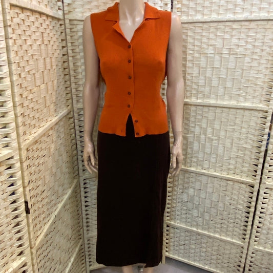 Liz Claiborne, Orange Sleeveless Top and Brown Skirt Outfit Set