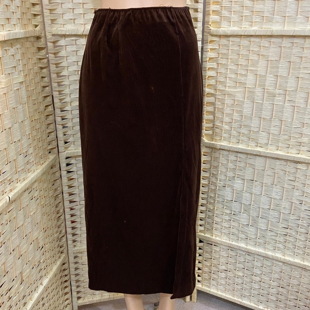 Brown Corduroy Skirt with Slit - Size M