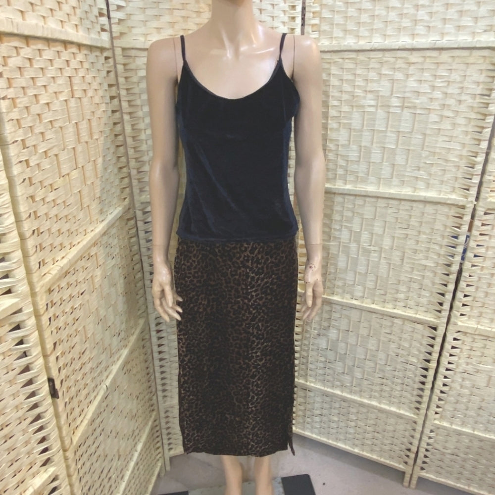 Gold Brown Velvety Cheetah Print Skirt - Size M