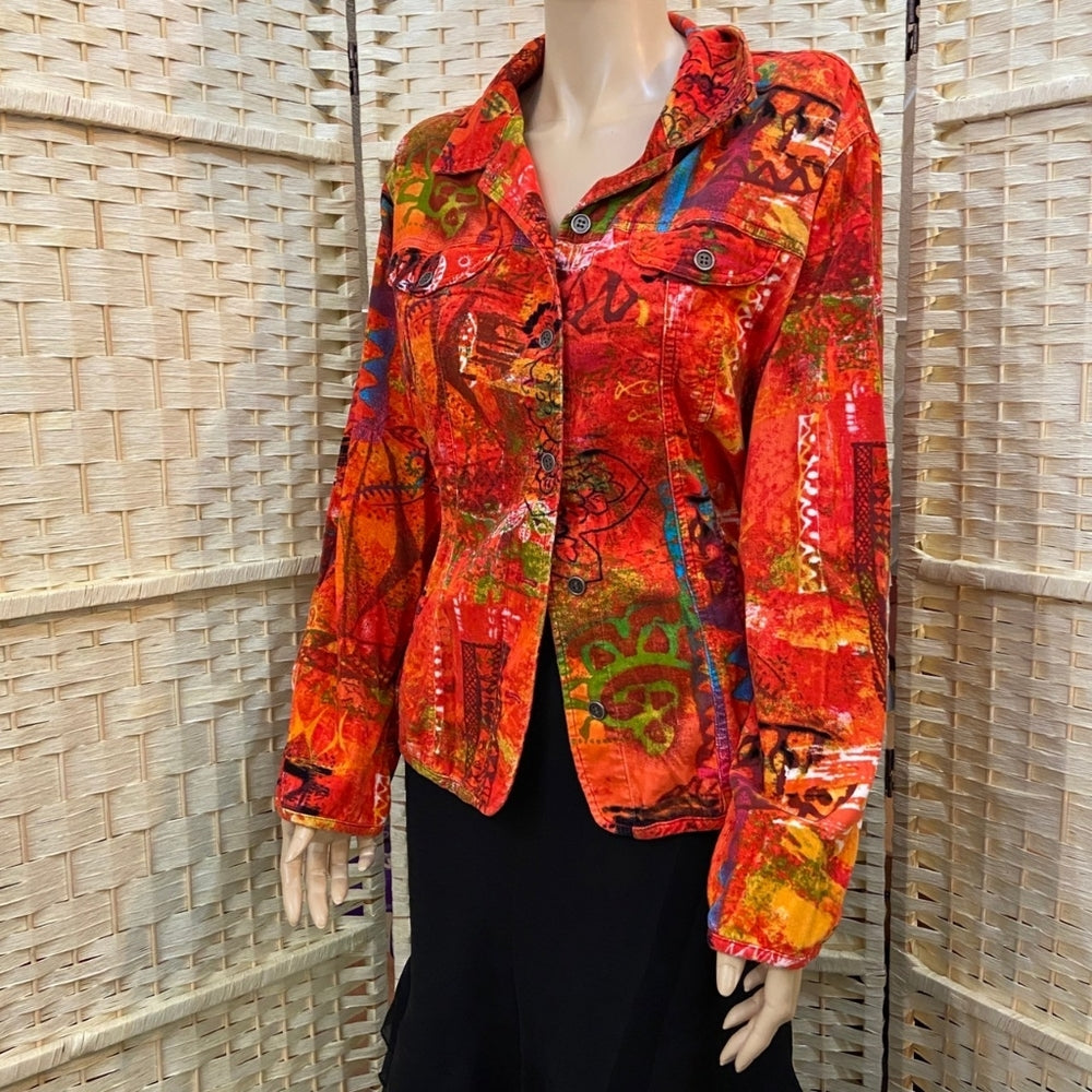 Chico's, Orange Corduroy Shirt Jacket - Size 2