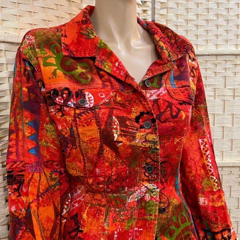 Chico's, Orange Corduroy Shirt Jacket - Size 2