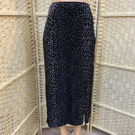 Silver Blue Black Velvety Cheetah Print Skirt - Size M