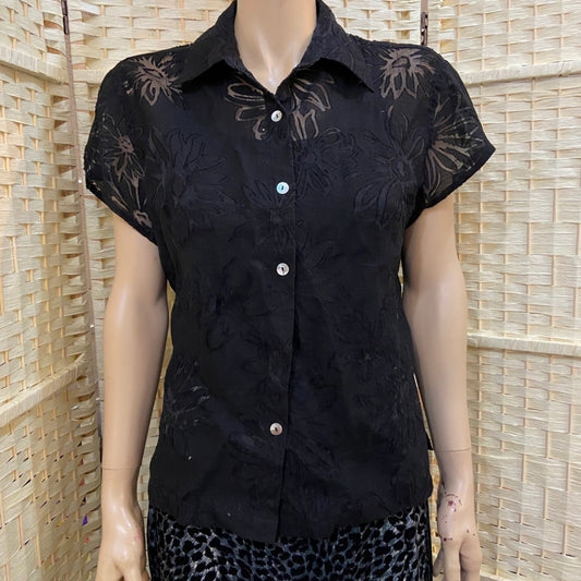 Half Moon Bay, Black Lacy See Through Blouse - Size S