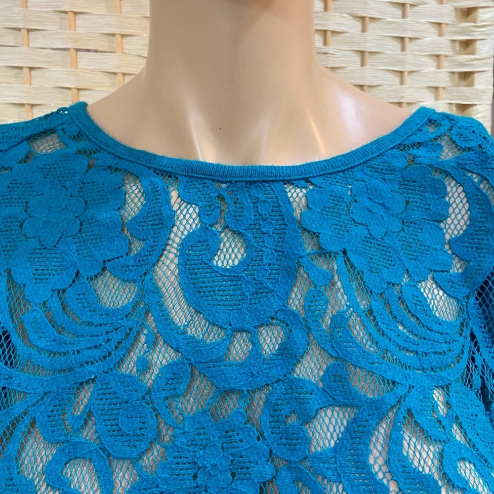 3pc Eyelash Couture, Aqua Blue Lace Top and Blue Polka Dot Skirt Outfit Set