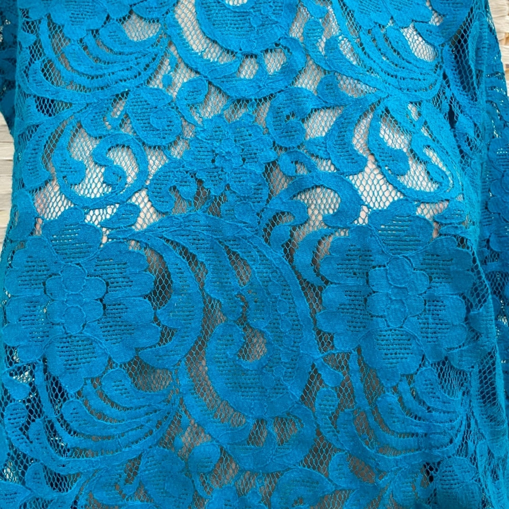 3pc Eyelash Couture, Aqua Blue Lace Top and Blue Polka Dot Skirt Outfit Set