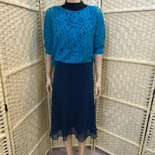 3pc Eyelash Couture, Aqua Blue Lace Top and Blue Polka Dot Skirt Outfit Set