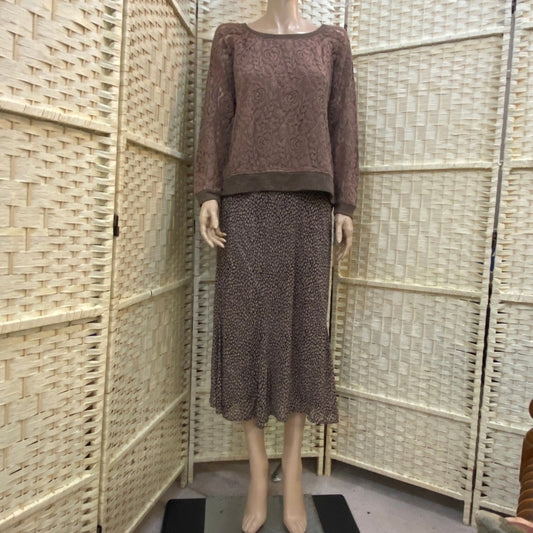 RXB, Brown Lace Sweater and JH Collectibles, Tan Print Skirt Outfit Set