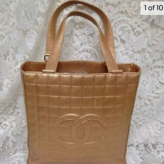 Authentic Chanel Gold Lambskin Chico Bar Handbag 11.5in x 11in x 3in