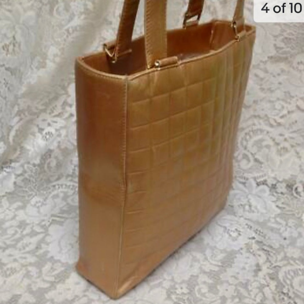 Authentic Chanel Gold Lambskin Chico Bar Handbag 11.5in x 11in x 3in