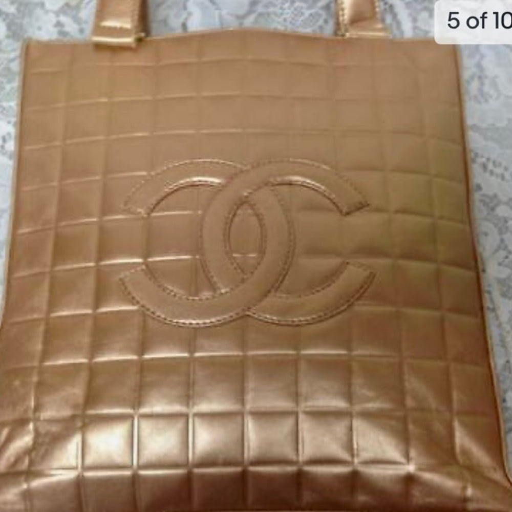 Authentic Chanel Gold Lambskin Chico Bar Handbag 11.5in x 11in x 3in