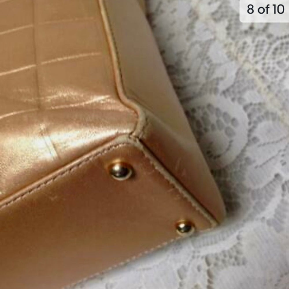 Authentic Chanel Gold Lambskin Chico Bar Handbag 11.5in x 11in x 3in