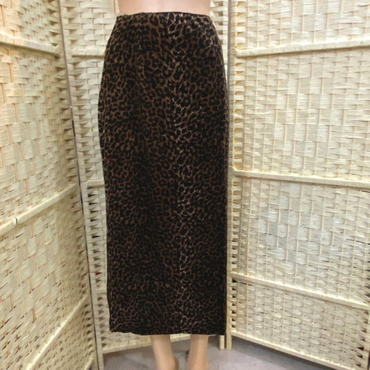 Gold Brown Velvety Cheetah Print Skirt - Size M