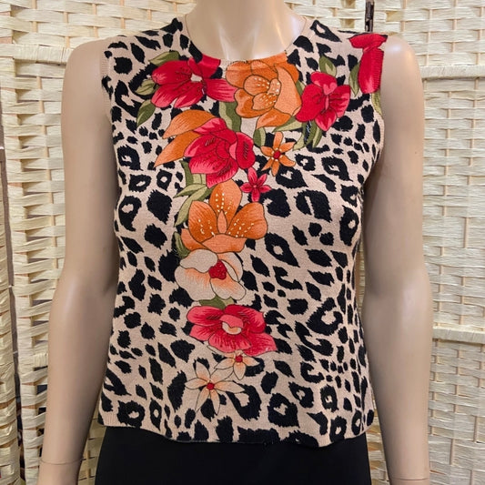 Elizabeth New York, Cheetah Print Sleeveless Top - Size L