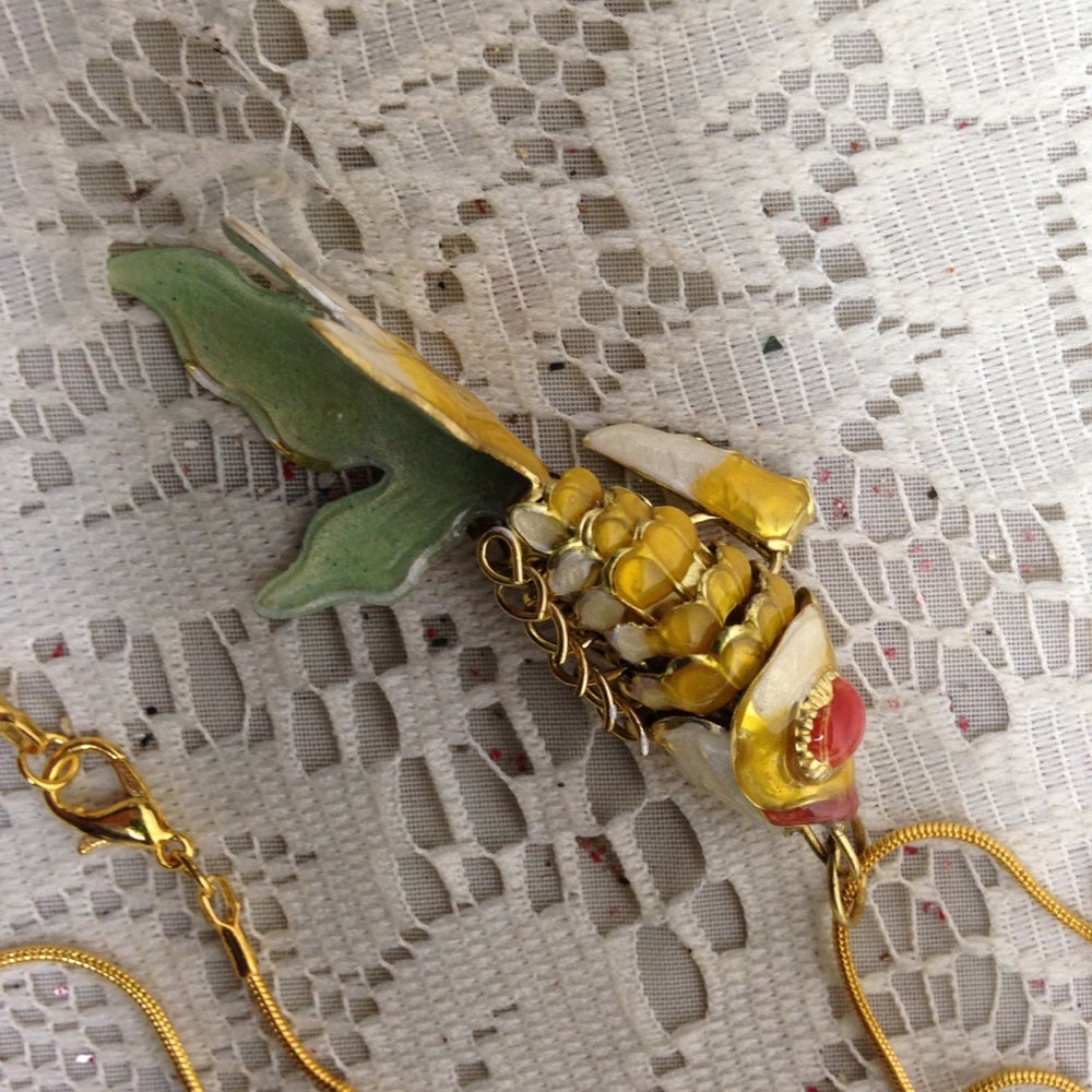 3-Way, Multi-colored Fish 18-in Gold Plated Necklace