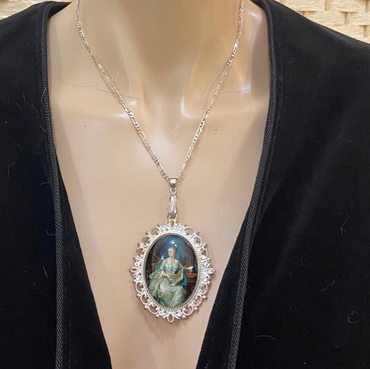 Vintage Glass Cabochon of a Victorian Lady Pendant Necklace