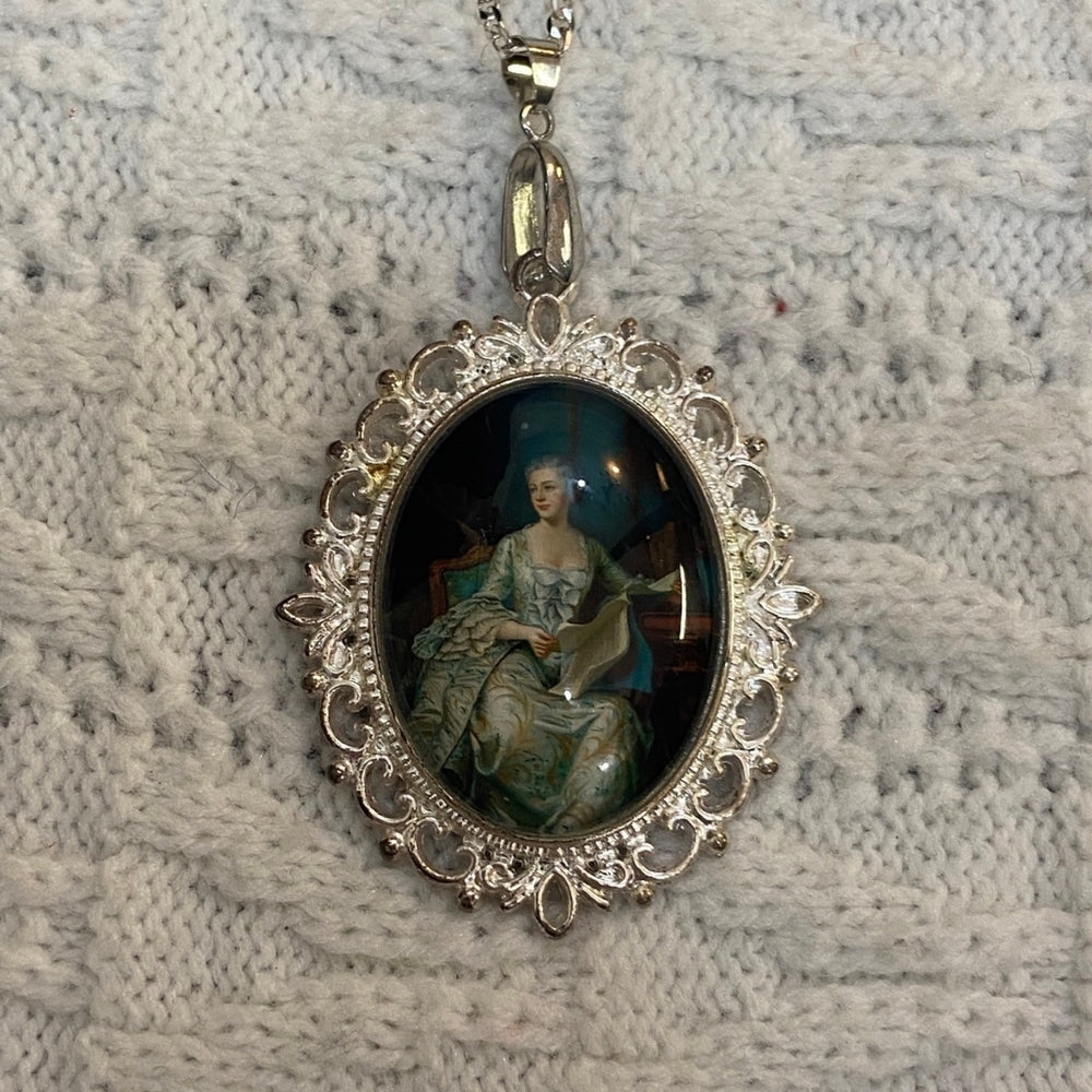Vintage Glass Cabochon of a Victorian Lady Pendant Necklace