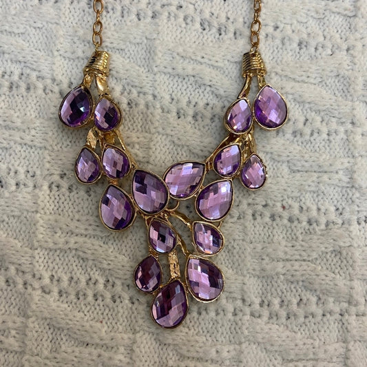 Purple Faux Gemstone Gold Tone  Necklace