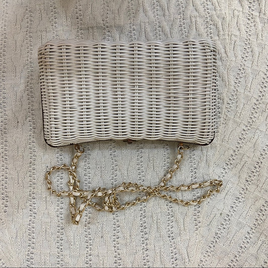 Vintage, 1950s White, Wicker Style 2-way Handbag-Crossbody 10in x 5.5in x 4in