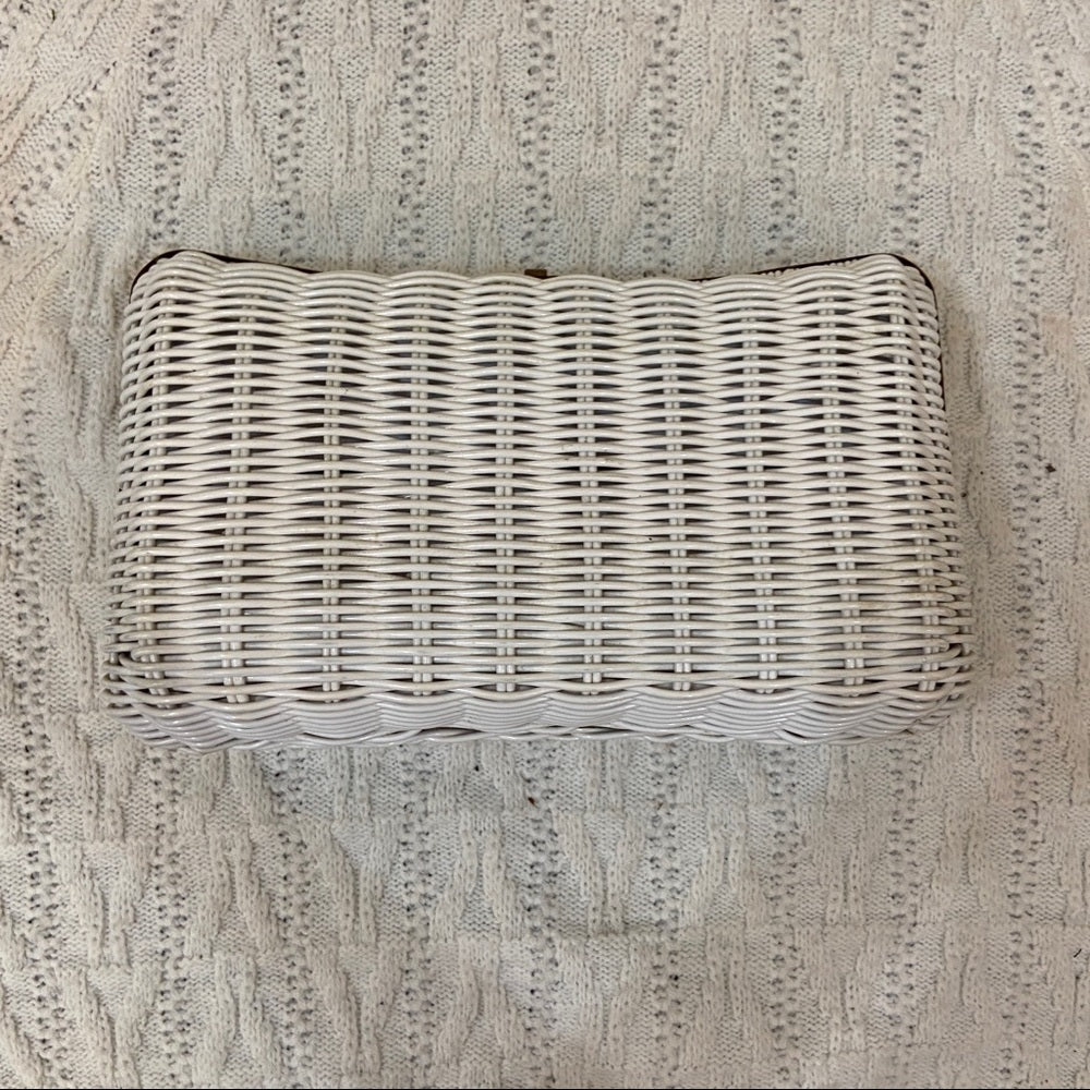 Vintage, 1950s White, Wicker Style 2-way Handbag-Crossbody 10in x 5.5in x 4in