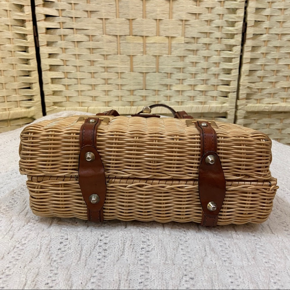 Vintage , 1950s Adoria, Brown Wicker Style Handbag 11in x 7in x 4in