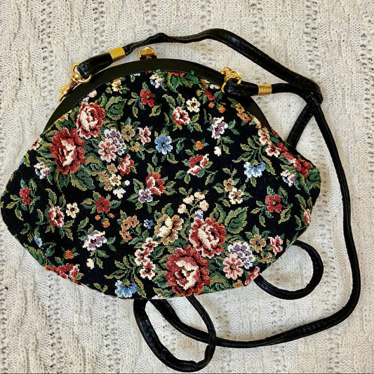 Vintage Handibag Floral Tapestry Clutch-Crossbody 9in x 7in x 2in