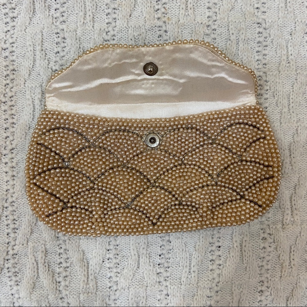 Vintage, Ricci, Creamy Pearl Beaded 2-way Clutch-Crossbody 8in x 4.5in