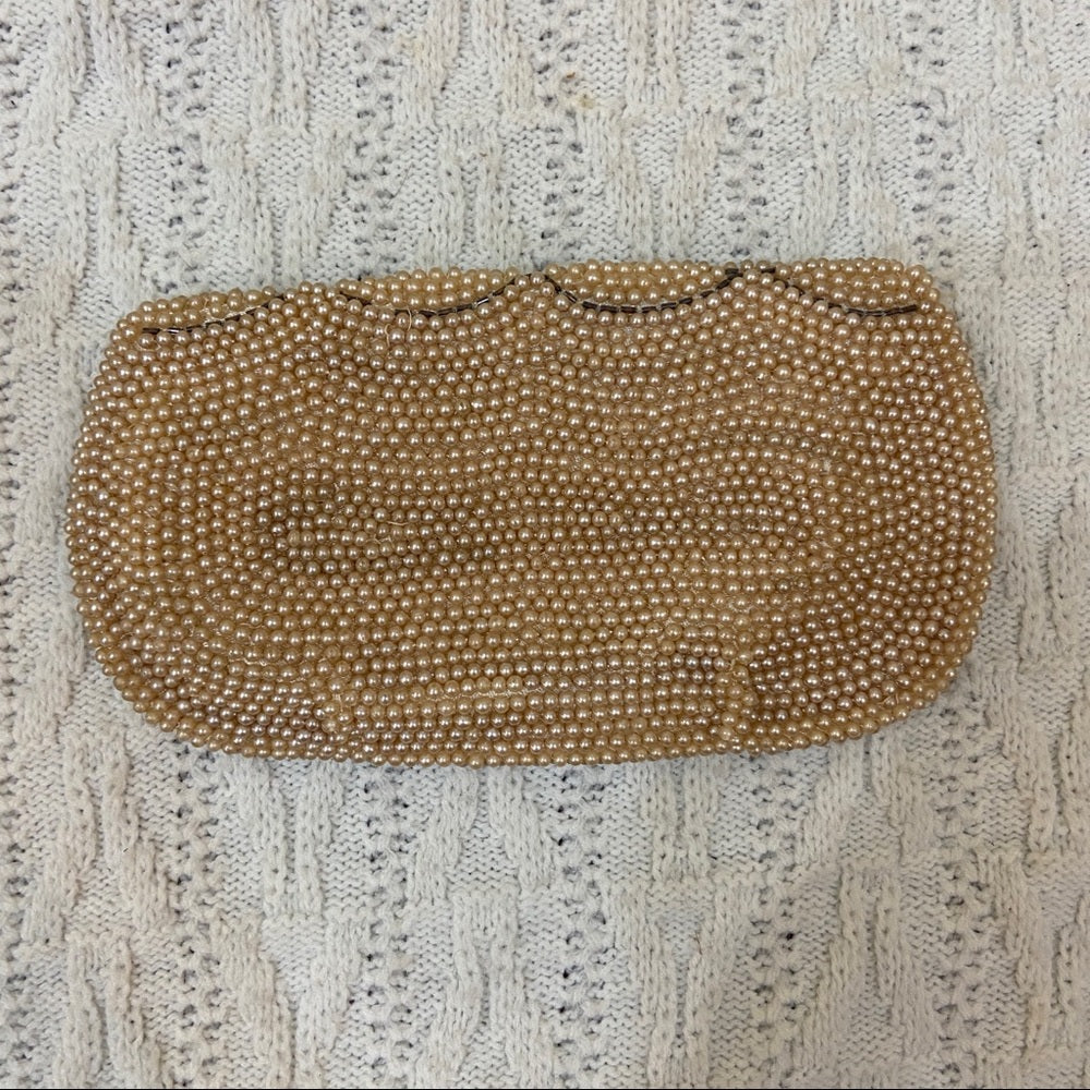 Vintage, Ricci, Creamy Pearl Beaded 2-way Clutch-Crossbody 8in x 4.5in