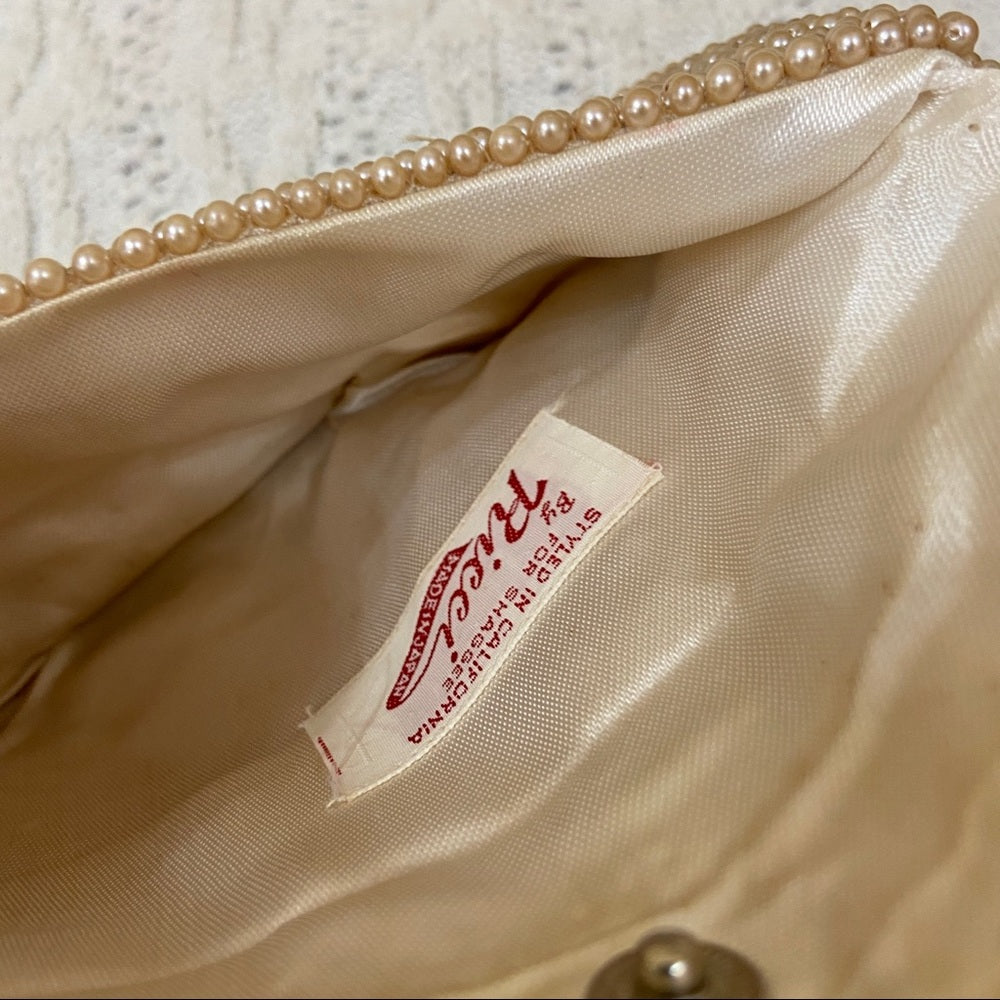 Vintage, Ricci, Creamy Pearl Beaded 2-way Clutch-Crossbody 8in x 4.5in