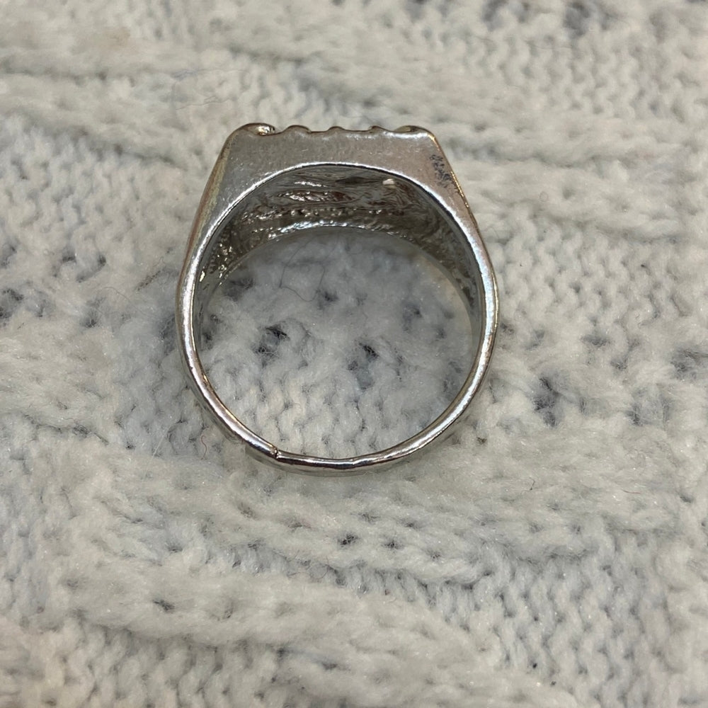 Vintage Silver Unisex-Men's Ring with Rhinestones Size-12