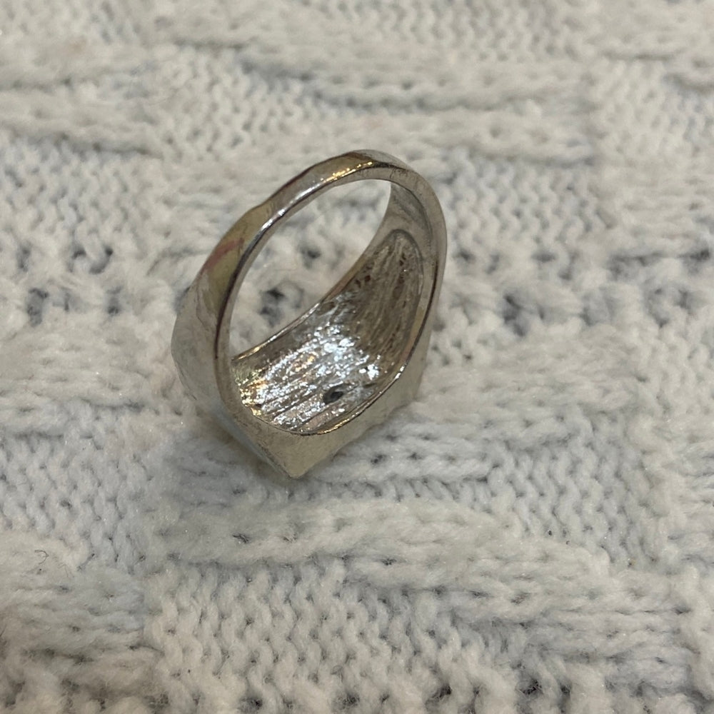 Vintage Silver Unisex-Men's Ring with Rhinestones Size-12