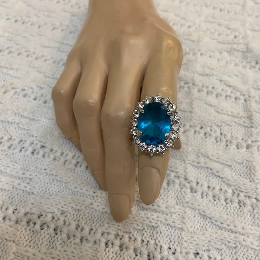 Aquamarine Silver Toned Princess Ring