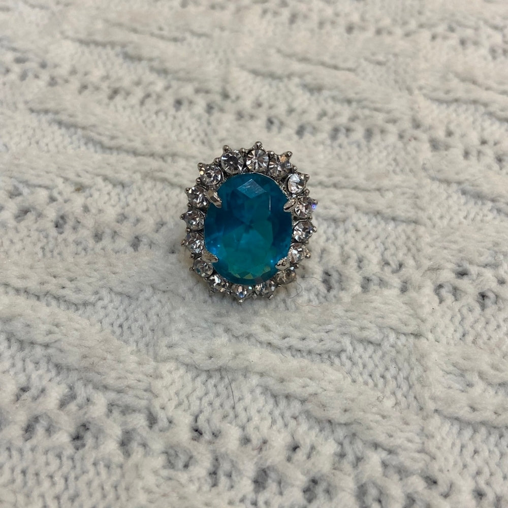 Aquamarine Silver Toned Princess Ring