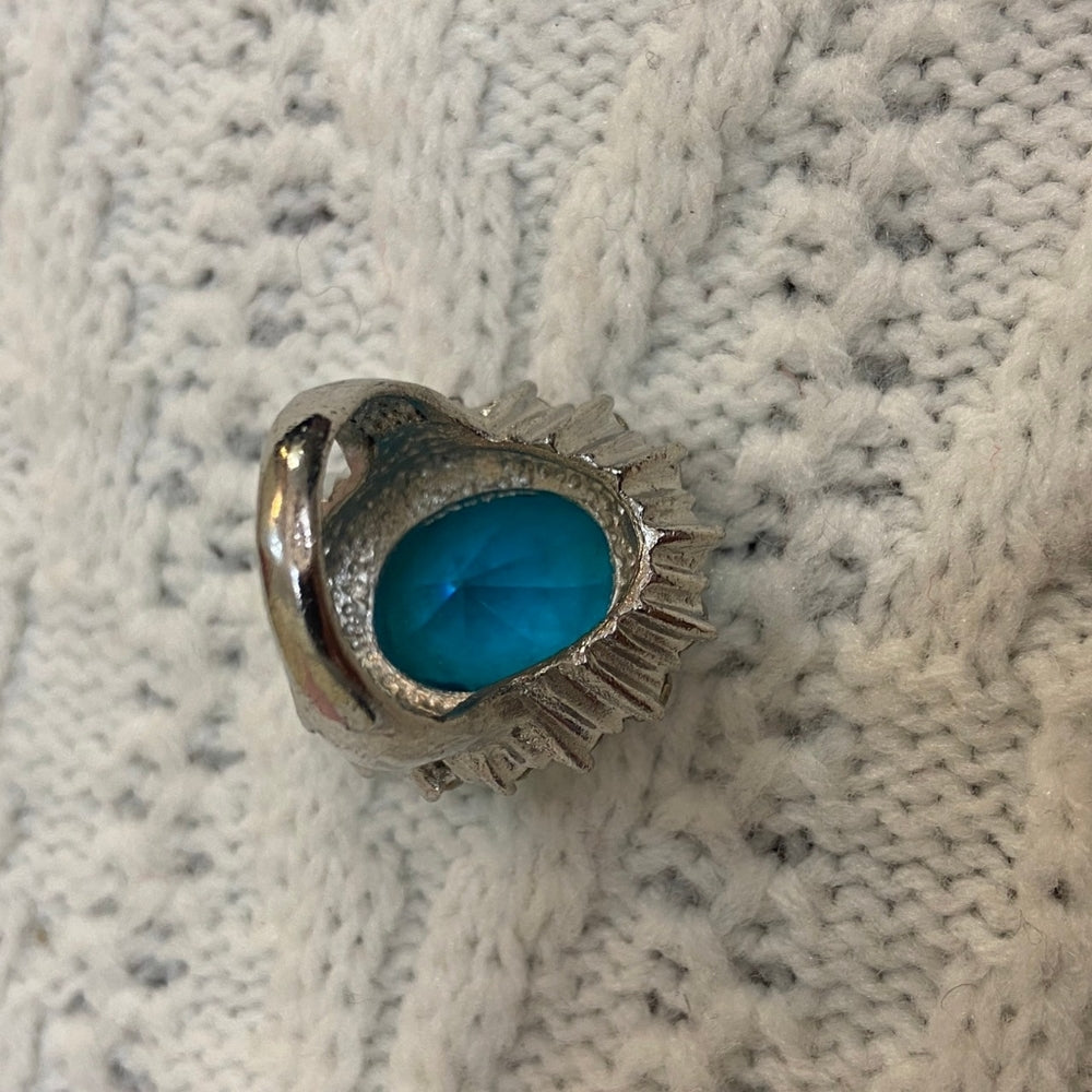 Aquamarine Silver Toned Princess Ring