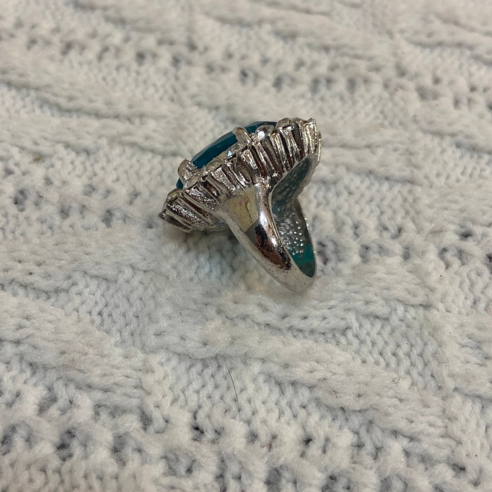 Aquamarine Silver Toned Princess Ring