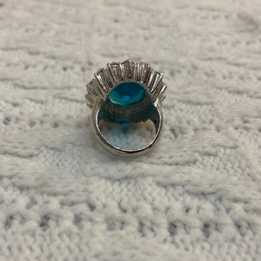 Aquamarine Silver Toned Princess Ring