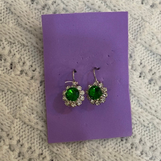 Princess Earrings, Green Floral