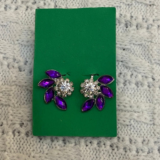 Vintage Rhinestone Earrings, Purple Clip On Earrings