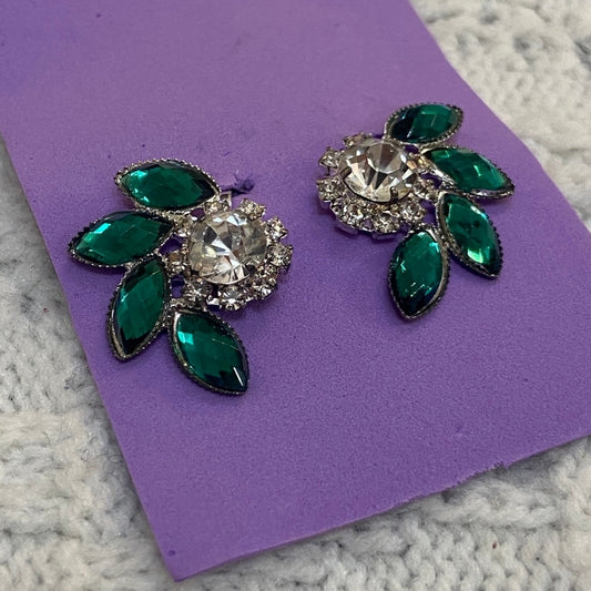 Vintage Rhinestone Earrings, Green Clip On Earrings