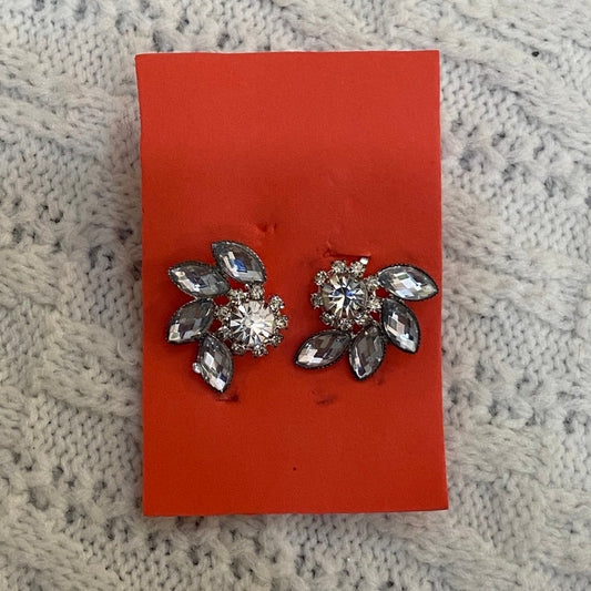 Vintage Rhinestone Earrings, Clear Clip On Earrings