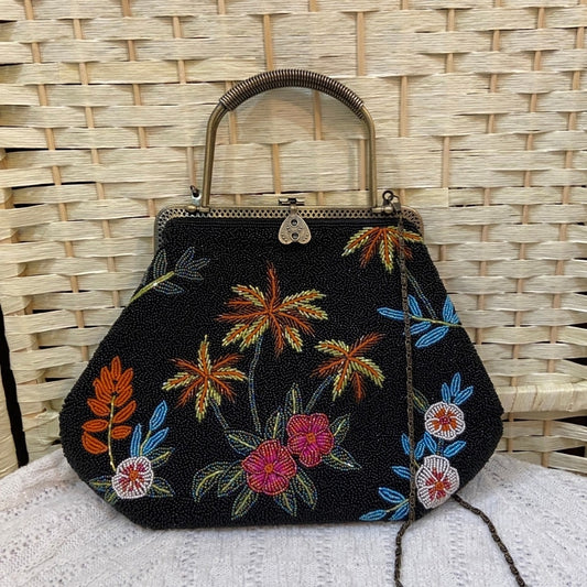 Vintage Multicolor Floral Beaded Shoulder Bag