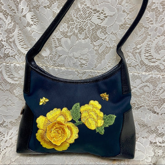 Salvatore Ferragamo Blue Canvas with Black Leather Trim Tote