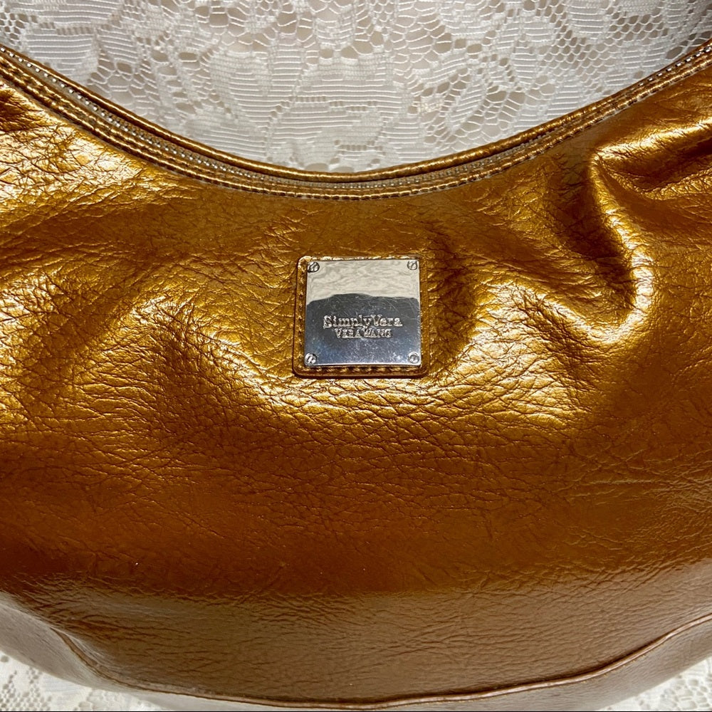 Authentic Simply Vera Wang Large Gold Vernis Enamel Hobo Shoulder Bag