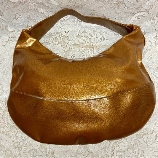 Authentic Simply Vera Wang Large Gold Vernis Enamel Hobo Shoulder Bag
