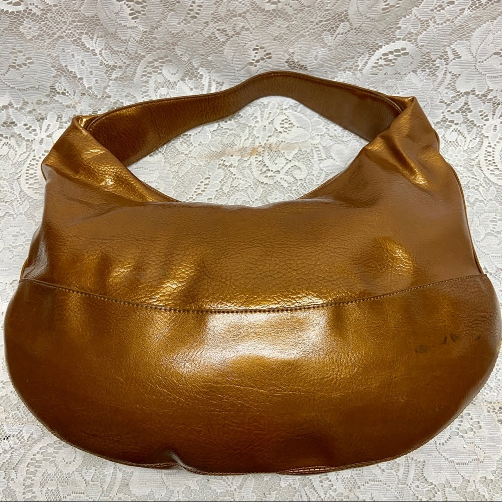 Authentic Simply Vera Wang Large Gold Vernis Enamel Hobo Shoulder Bag