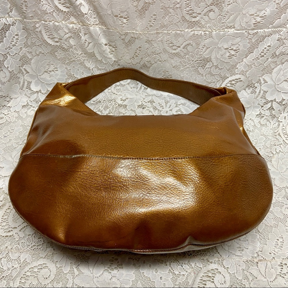 Authentic Simply Vera Wang Large Gold Vernis Enamel Hobo Shoulder Bag