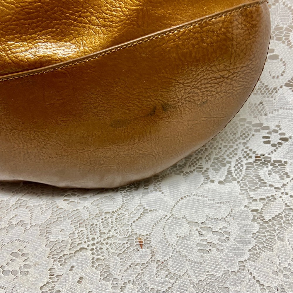 Authentic Simply Vera Wang Large Gold Vernis Enamel Hobo Shoulder Bag