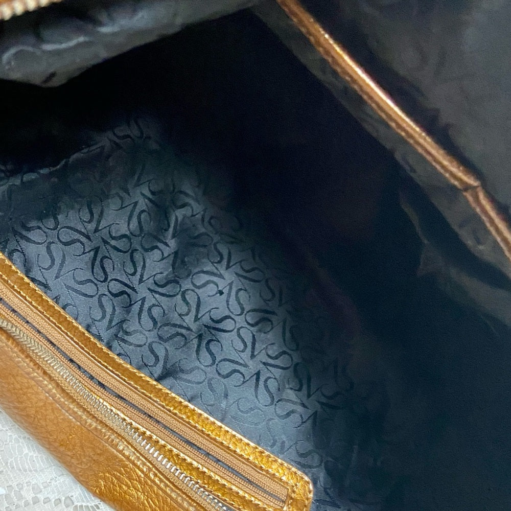 Authentic Simply Vera Wang Large Gold Vernis Enamel Hobo Shoulder Bag