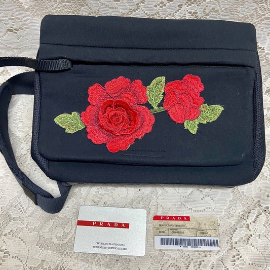 Prada Black Nylon Sports Hand Bag 10in x 8in x 5in